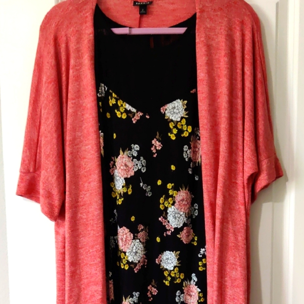 Coral Cardigan AND Floral Tank Top Set